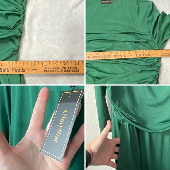 *NWT green pleated slimming dress 3 qtr sleeves draping long size XL formal work - Picture 4 of 5